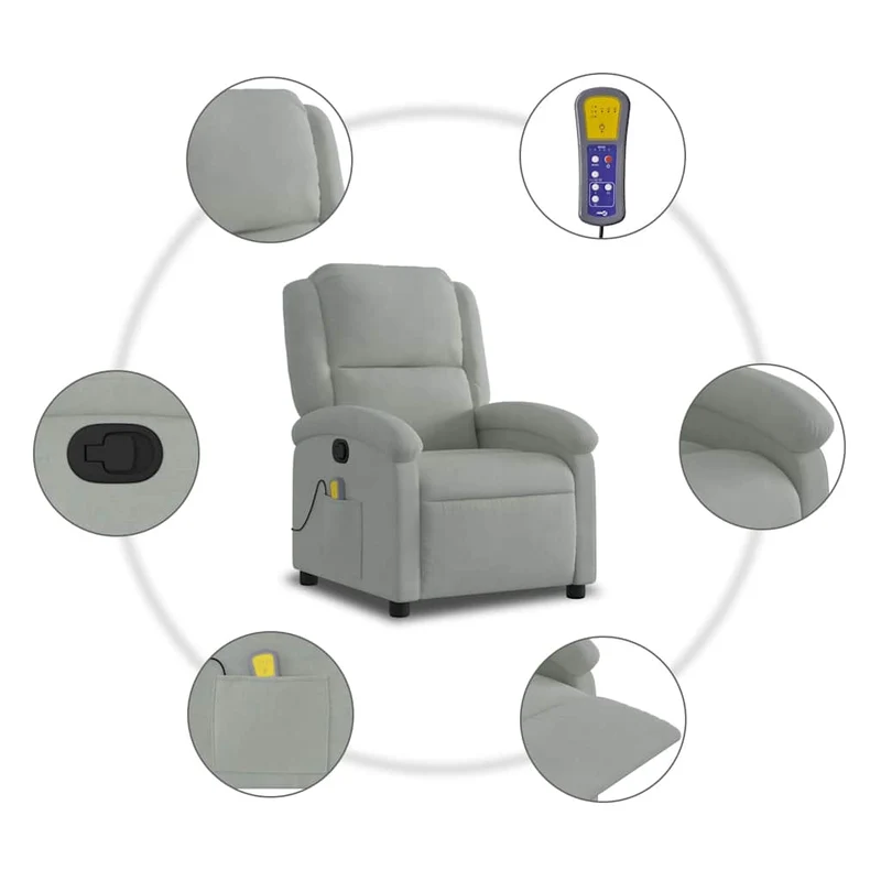 Fauteuil de relaxation TV fonction massage inclinable 6 points de massage en velours gris clair DEC026931