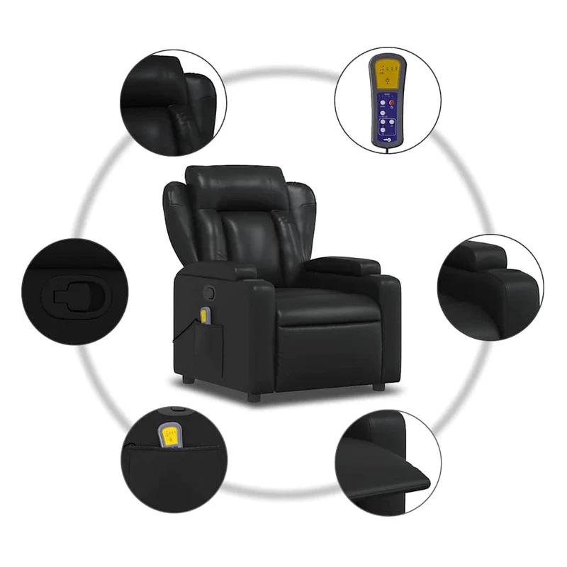 Fauteuil de relaxation TV fonction massage inclinable 6 points de massage en PVC noir DEC027029