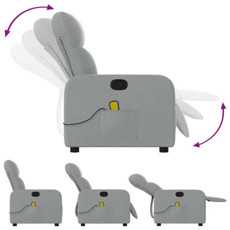 Fauteuil de relaxation TV fonction massage inclinable 6 points de massage en tissu gris clair DEC026922