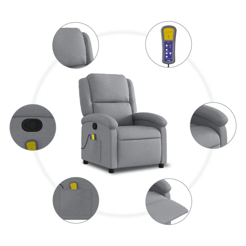 Fauteuil de relaxation TV fonction massage inclinable massage par vibrations par 6 points en tissu gris clair tissu EC026912