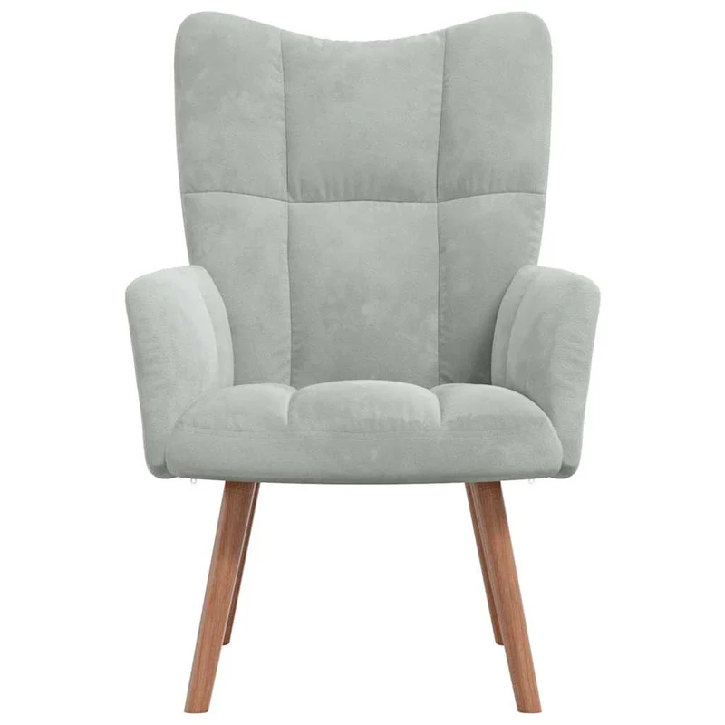 Fauteuil lounge chaise de canapé design moderne en velours gris clair et bois DEC026677