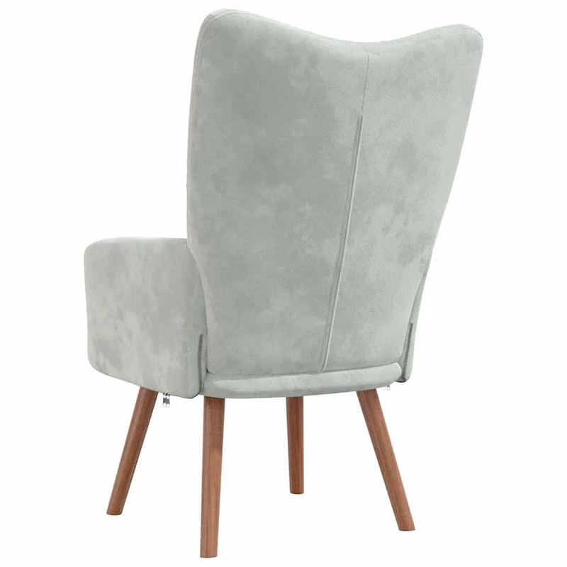 Fauteuil lounge chaise de canapé design moderne en velours gris clair et bois DEC026677