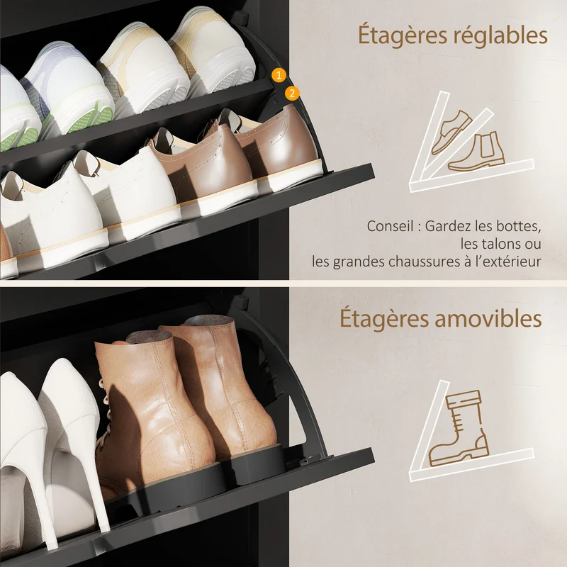 Meuble à chaussures entrée 72 x 26 x 112 cm 3 portes compartiments antibasculement moderne en panneau de particules noir 21_0002605