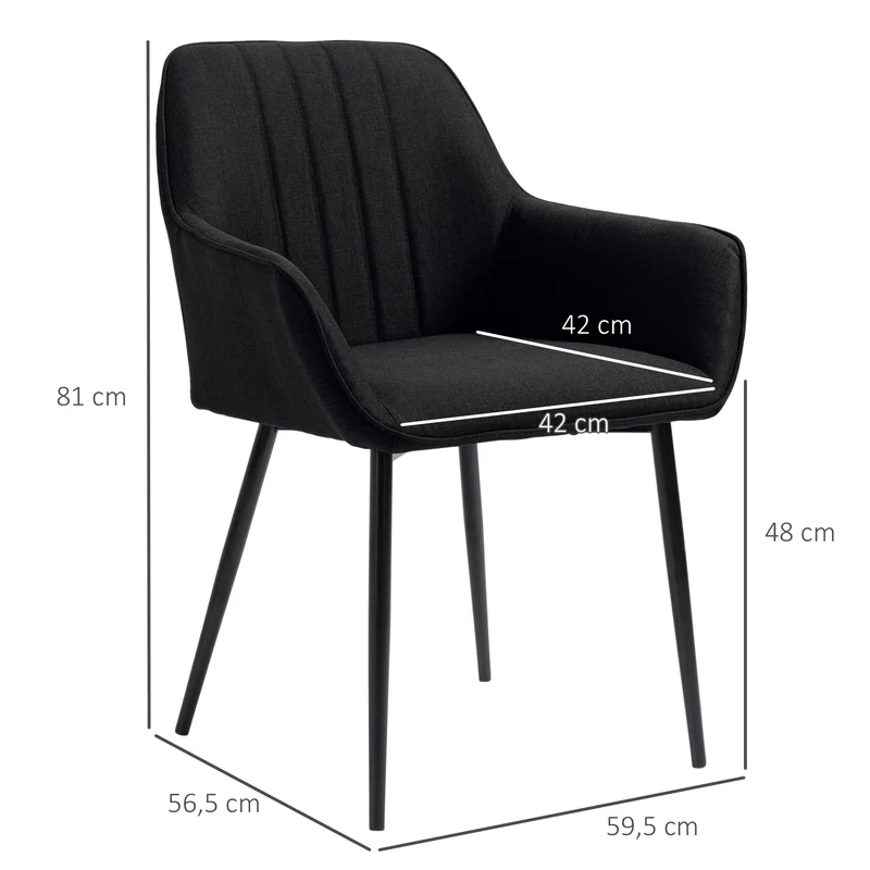 Lot de 2 chaises salle à manger 59,5 x 56,5 x 81 cm assise rembourrée dossier matelassé scandinave en polyester noir 21_0002208