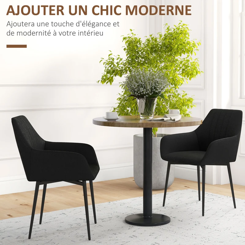 Lot de 2 chaises salle à manger 59,5 x 56,5 x 81 cm assise rembourrée dossier matelassé scandinave en polyester noir 21_0002208