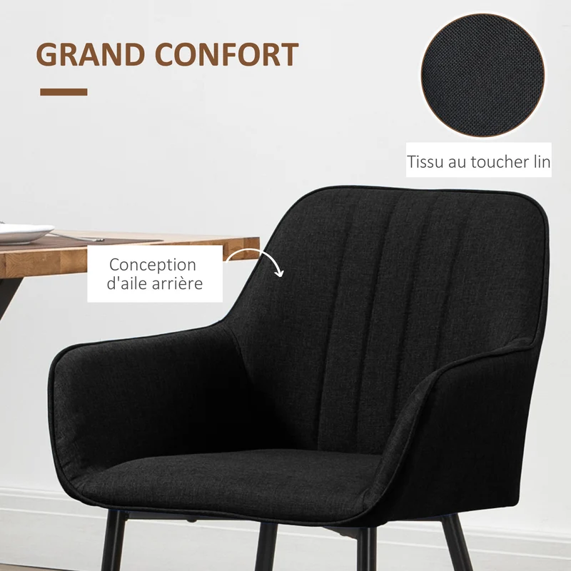 Lot de 2 chaises salle à manger 59,5 x 56,5 x 81 cm assise rembourrée dossier matelassé scandinave en polyester noir 21_0002208