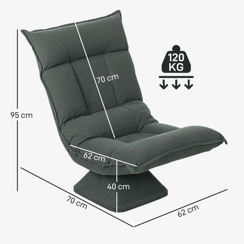 Chaise de sol pivotante 70 x 62 x 95 cm rotation 360° dossier réglable 3 positions moderne épuré en velours gris foncé 21_0003512