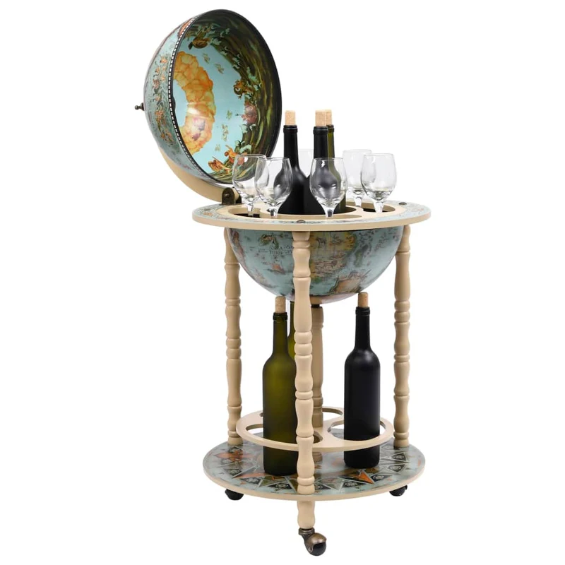 Bar sous forme de globe bois d'eucalyptus bleu 47 x 47 x 88 cm DEC024443