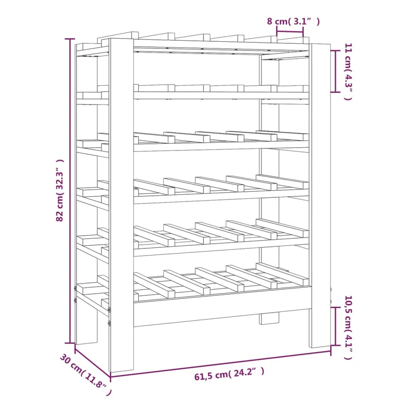 Casier range bouteilles étagère de rangement jusqu'à 30 bouteilles de vin 61,5 x 30 x 82 cm en bois de pin DEC024358