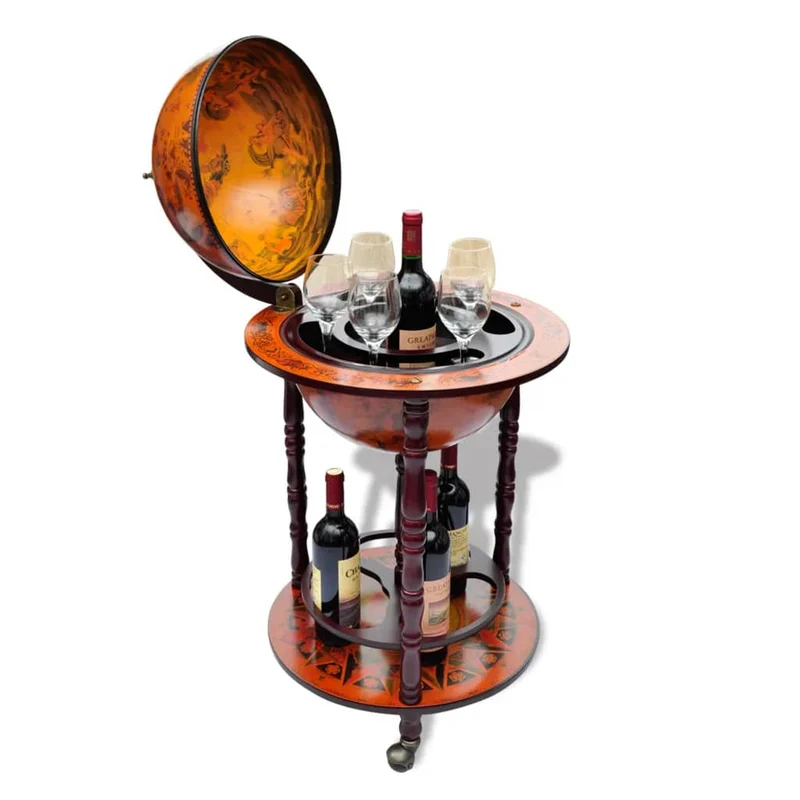 Globe de bar support de vin sous forme de globe bois d'eucalyptus brun DEC024452