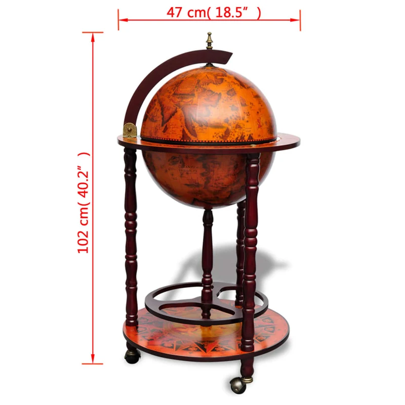 Globe de bar support de vin sous forme de globe bois d'eucalyptus brun DEC024452