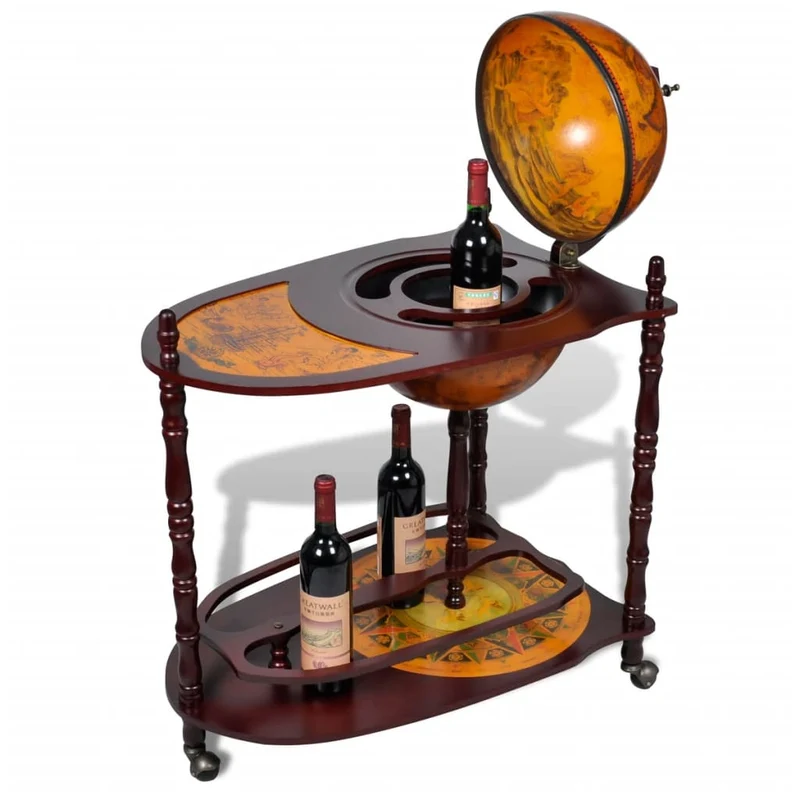 Globe de bar support de vin autoportant sous forme globe bois d'eucalyptus brun DEC024447