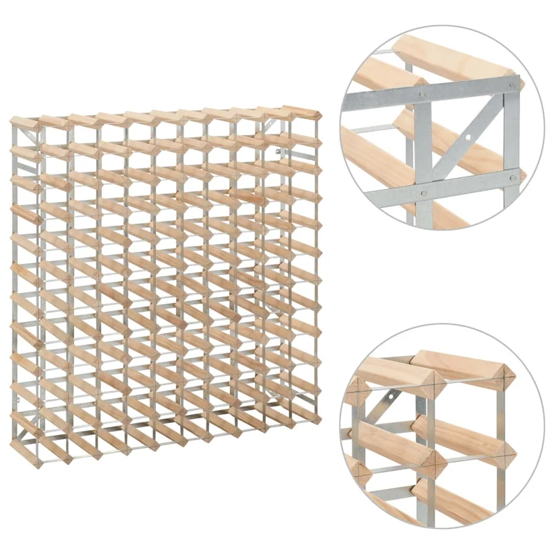 Casier range bouteilles étagère de rangement vin 120 bouteilles en bois de pin et acier DEC024264