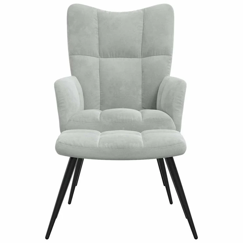 Fauteuil lounge chaise de canapé design modene avec repose-pieds en velours gris DEC026579