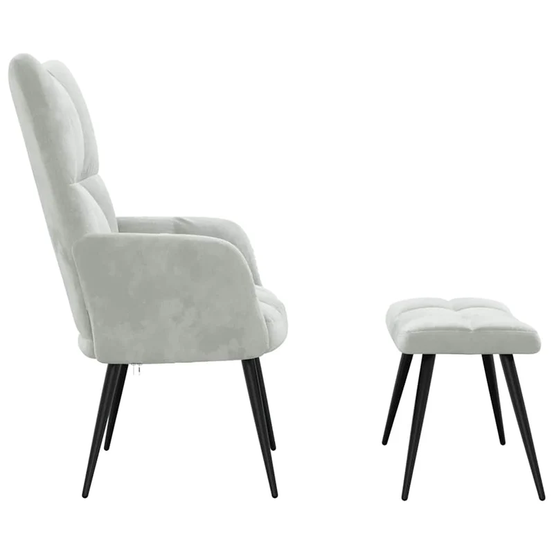 Fauteuil lounge chaise de canapé design modene avec repose-pieds en velours gris DEC026579