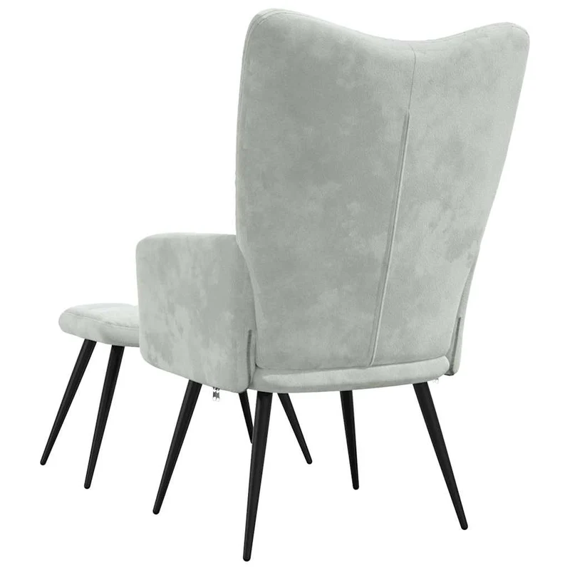 Fauteuil lounge chaise de canapé design modene avec repose-pieds en velours gris DEC026579