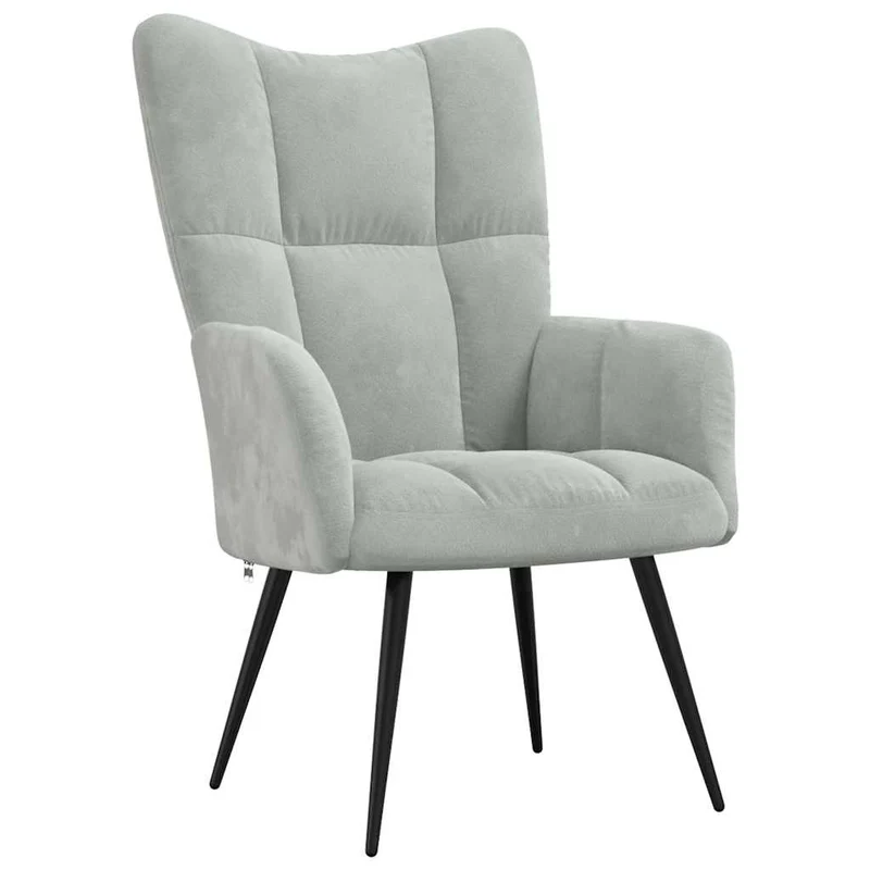 Fauteuil lounge chaise de canapé design modene avec repose-pieds en velours gris DEC026579