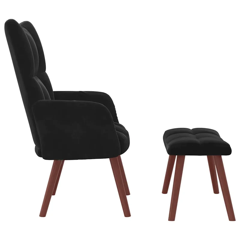 Fauteuil lounge chaise de canapé design modene avec repose-pied en velours noir DEC026541