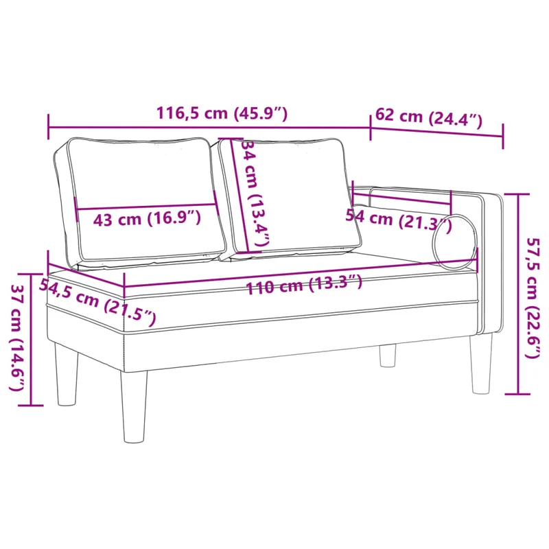 Méridienne chaise longue canapé pour intérieur avec coussins en velours gris clair DEC026075