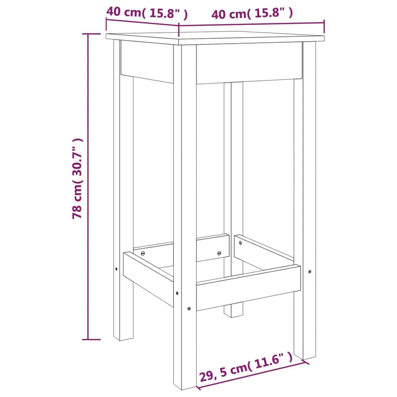 Lot de 2 tabourets de bar design classique avec repose-pieds 40x40x78 cm en bois de pin blanc DEC025182
