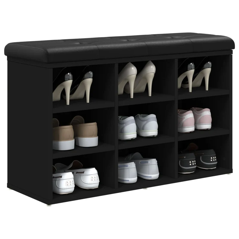 Banc de rangement à chaussures 82 x 32 x 50 cm bois d'ingénierie noir DEC024926