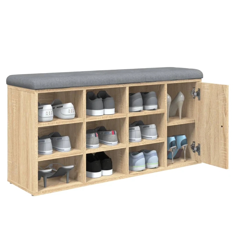 Banc de rangement à chaussures couleur chêne 102 x 32 x 50 cm bois d'ingénierie brun DEC024886