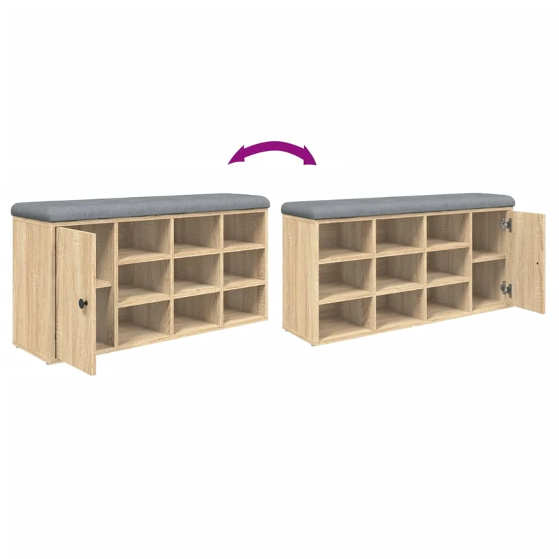 Banc de rangement à chaussures couleur chêne 102 x 32 x 50 cm bois d'ingénierie brun DEC024886