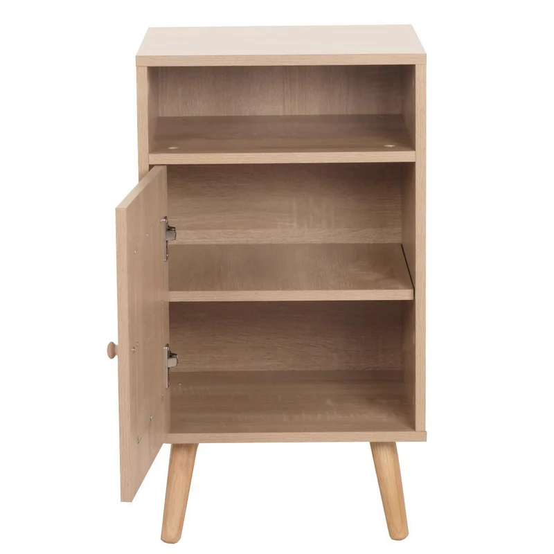 Table de chevet table d'appoint compartiments de rangement kubu rotin bois mélaminé aspect chêne 71x40x41 cm 04_0008530