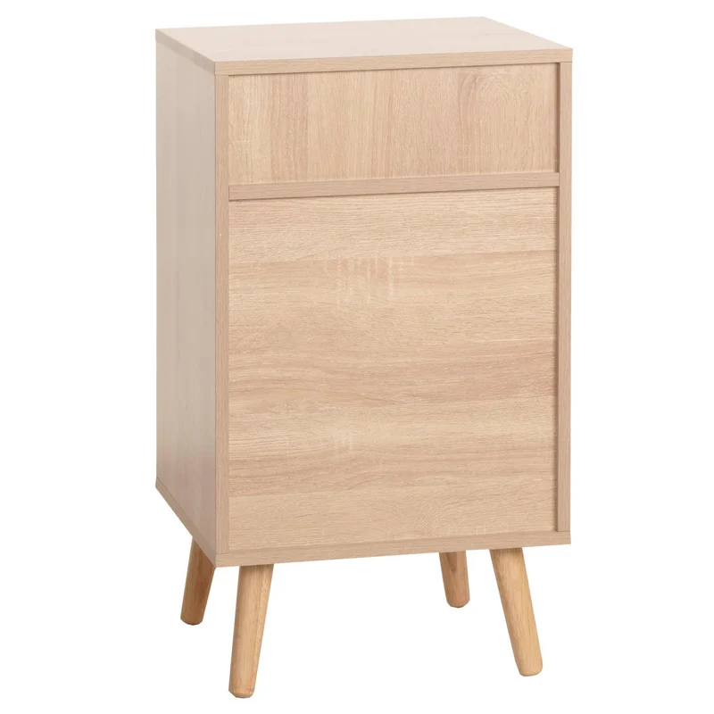 Table de chevet table d'appoint compartiments de rangement kubu rotin bois mélaminé aspect chêne 71x40x41 cm 04_0008530