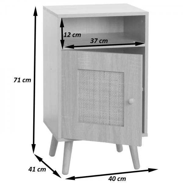 Table de chevet table d'appoint compartiments de rangement kubu rotin bois mélaminé aspect chêne 71x40x41 cm 04_0008530