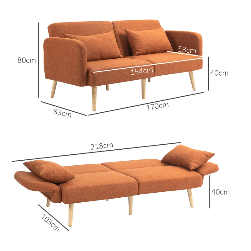 Canapé convertible 3 places 170 x 83 x 80 cm dossier inclinable assise confortable contemporain en polyester marron 21_0003180