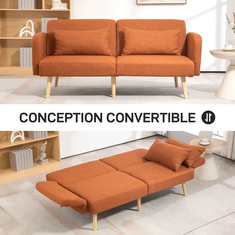 Canapé convertible 3 places 170 x 83 x 80 cm dossier inclinable assise confortable contemporain en polyester marron 21_0003180