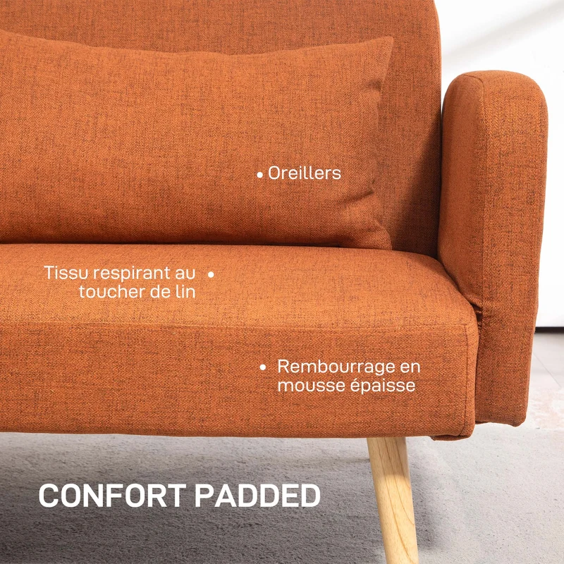 Canapé convertible 3 places 170 x 83 x 80 cm dossier inclinable assise confortable contemporain en polyester marron 21_0003180