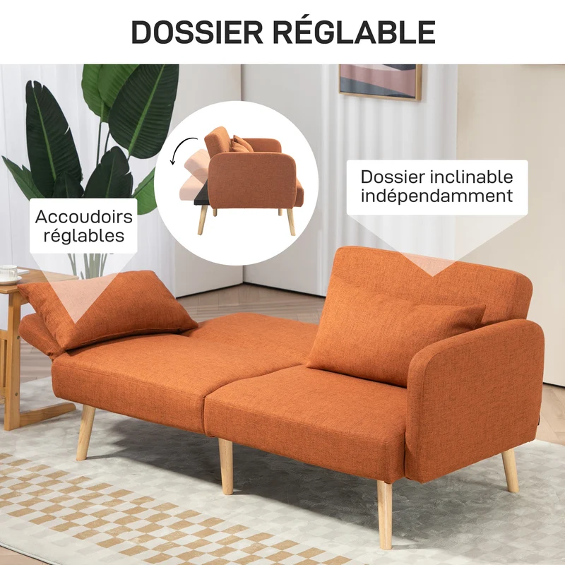 Canapé convertible 3 places 170 x 83 x 80 cm dossier inclinable assise confortable contemporain en polyester marron 21_0003180