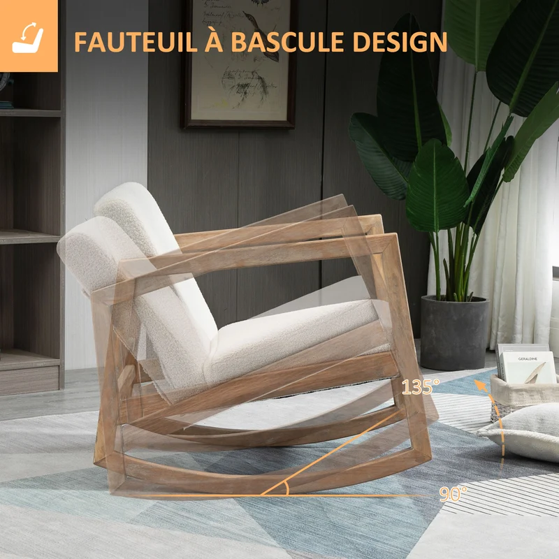 Fauteuil à bascule allaitement 60 x 81 x 71 cm balancement très doux assise rembourrée vintage cosy en polyester crème 21_0003048