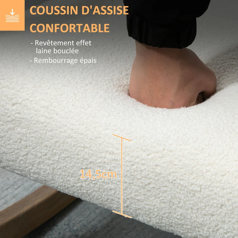 Fauteuil à bascule allaitement 60 x 81 x 71 cm balancement très doux assise rembourrée vintage cosy en polyester crème 21_0003048