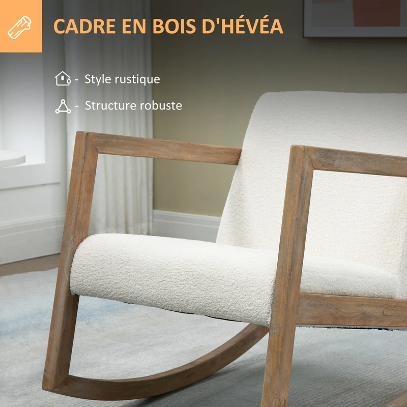 Fauteuil à bascule allaitement 60 x 81 x 71 cm balancement très doux assise rembourrée vintage cosy en polyester crème 21_0003048