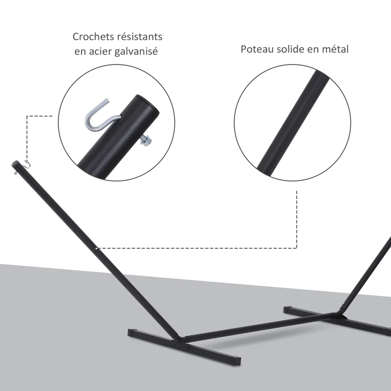 Support pied de hamac en arc 3,60 x 0,92 x 1,12 m robuste pieds antidérapants capacité 120 kg contemporain en métal noir 21_0004471