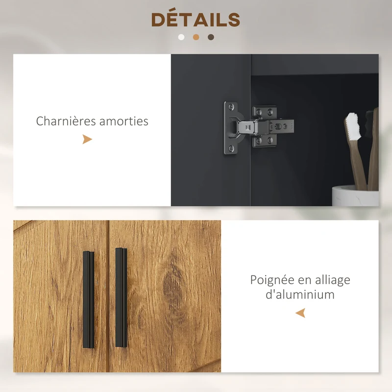 Meuble sous lavabo 60 x 30 x 60 cm 2 portes étagère réglable rangement pratique contemporain cosy en MDF gris anthracite 21_0001989