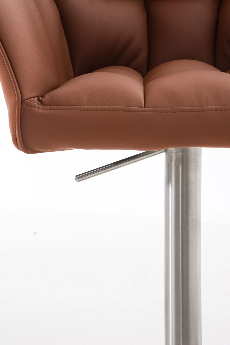 Lot de 2 tabourets de bar réglable en similicuir marron clair assise enveloppante capitonnée avec base carrée en acier inoxydable 10_0006385