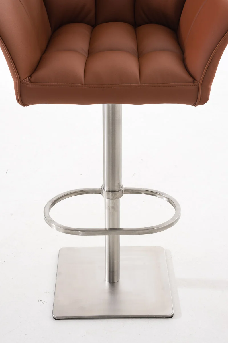 Tabouret de bar x1 réglable en similicuir marron clair assise enveloppante capitonnée et avec base carrée en acier inoxydable 10_0006009