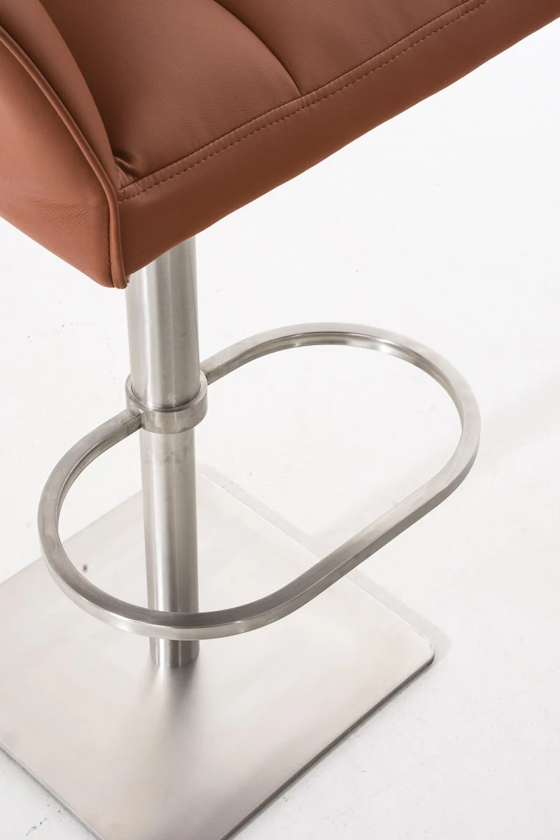 Tabouret de bar x1 réglable en similicuir marron clair assise enveloppante capitonnée et avec base carrée en acier inoxydable 10_0006009