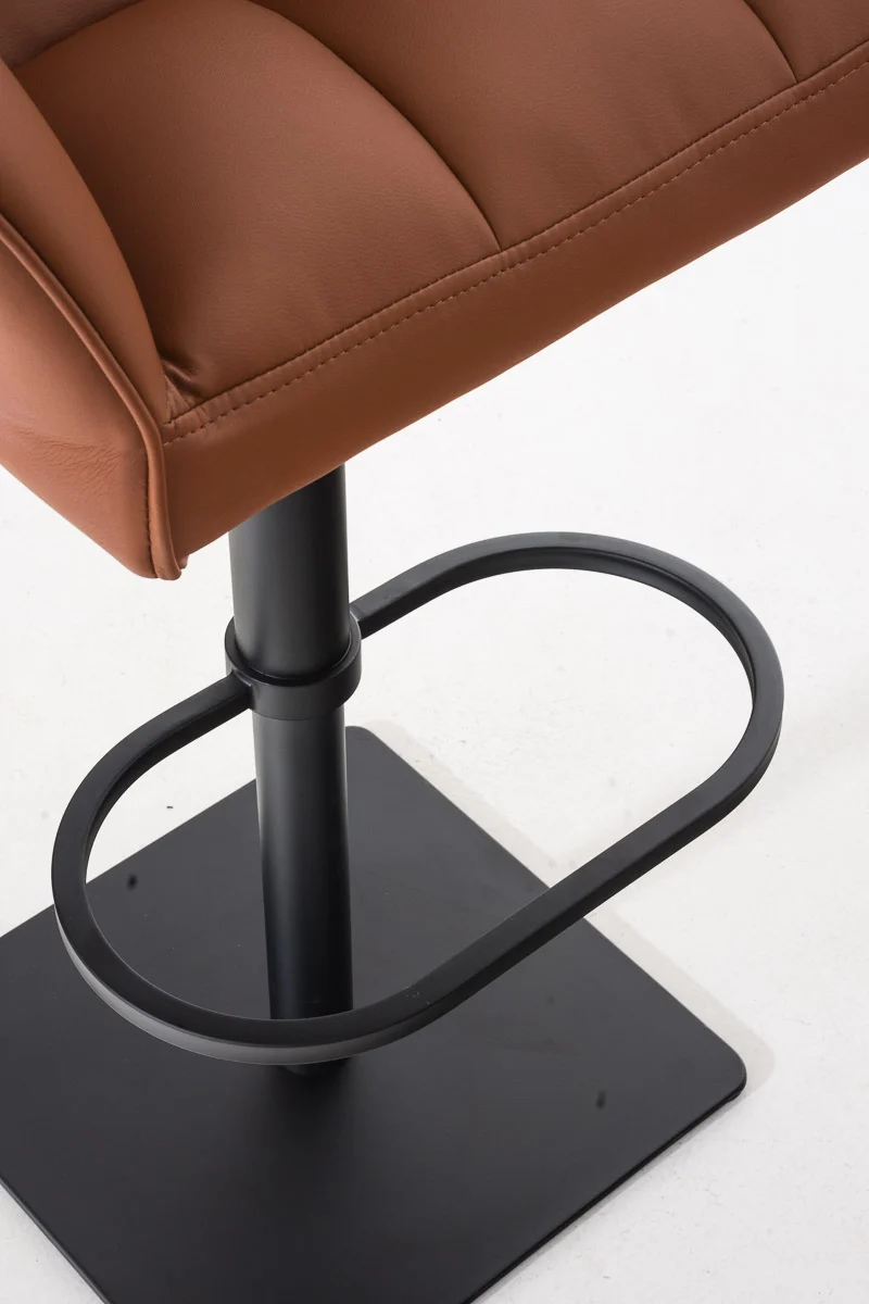 Lot de 2 tabourets de bar réglable en similicuir marron clair assise enveloppante capitonnée et avec base carrée en métal noir 10_0006386