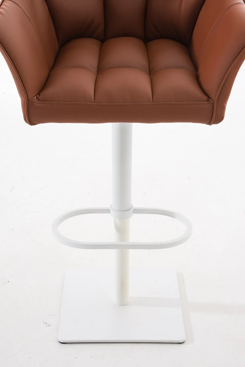 Tabouret de bar x1 réglable en similicuir marron clair assise enveloppante capitonnée avec base carrée en métal blanc 10_0006302