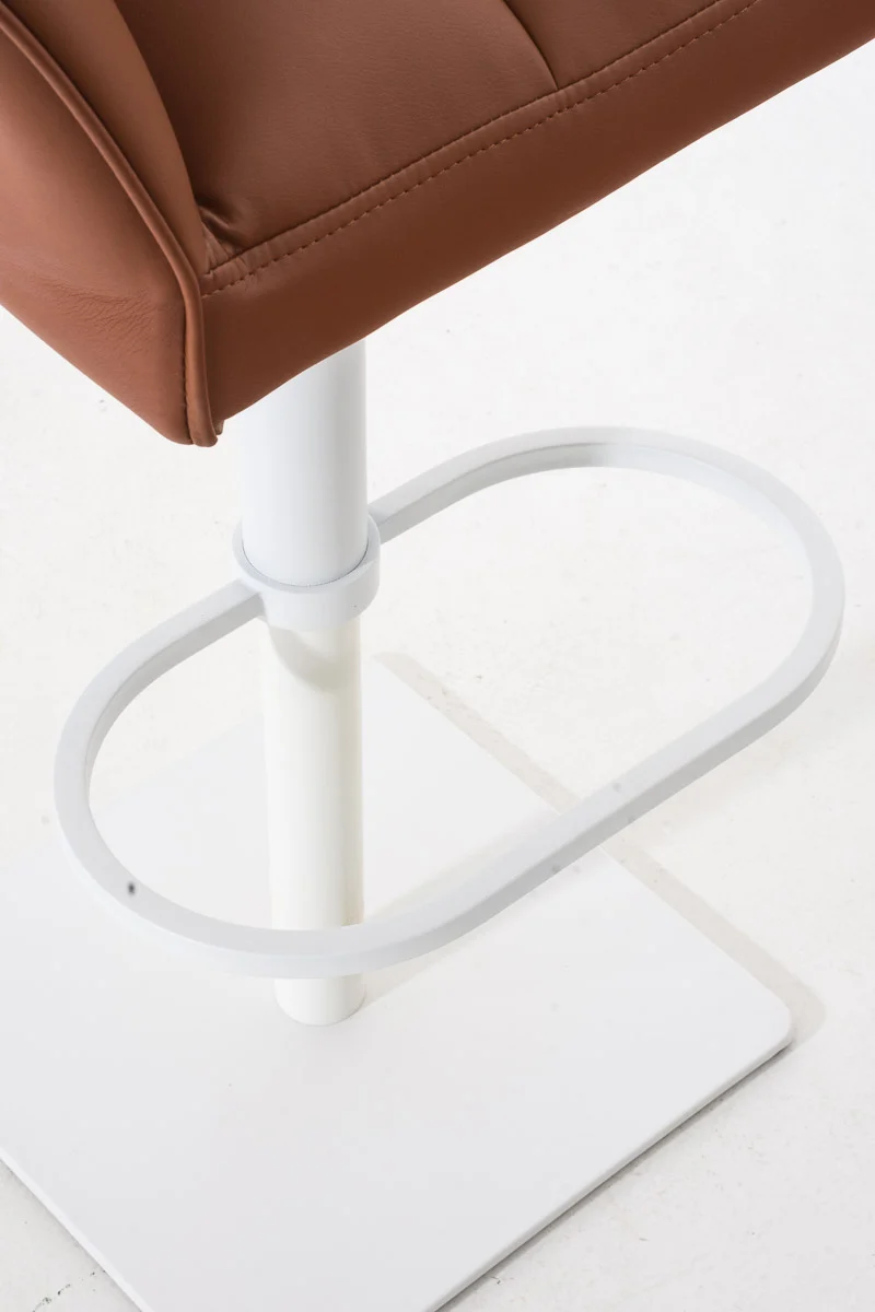 Tabouret de bar x1 réglable en similicuir marron clair assise enveloppante capitonnée avec base carrée en métal blanc 10_0006302