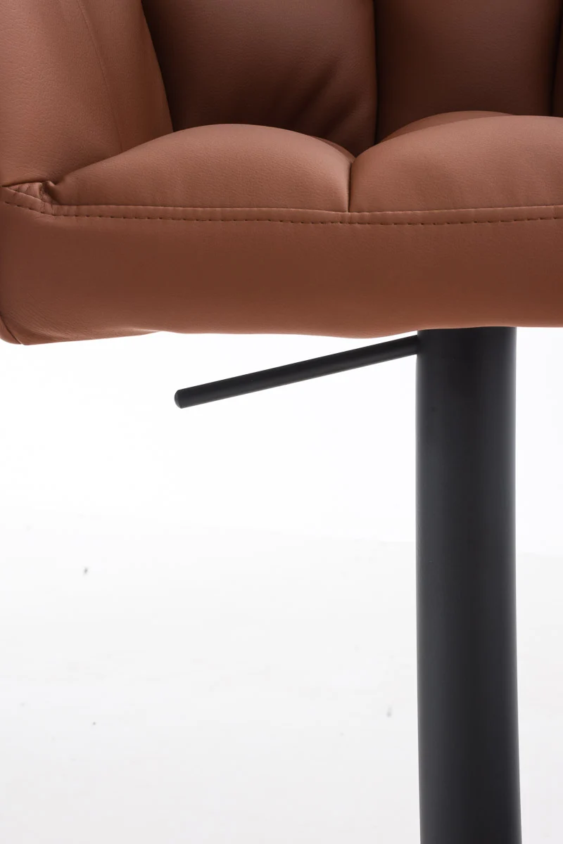 Tabouret de bar x1 réglable en similicuir marron clair assise enveloppante capitonnée et avec base carrée en métal noir 10_0006007