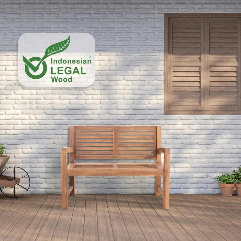 Banc en teck 120 cm avec dossier et accoudoirs design authentique et confortable 10_0008580