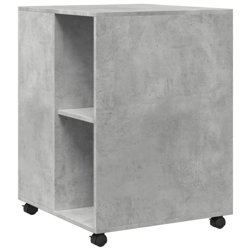 Table d'appoint sur roulettes avec compartiments et étagère en bois d'ingénierie couleur gris béton DEC024617