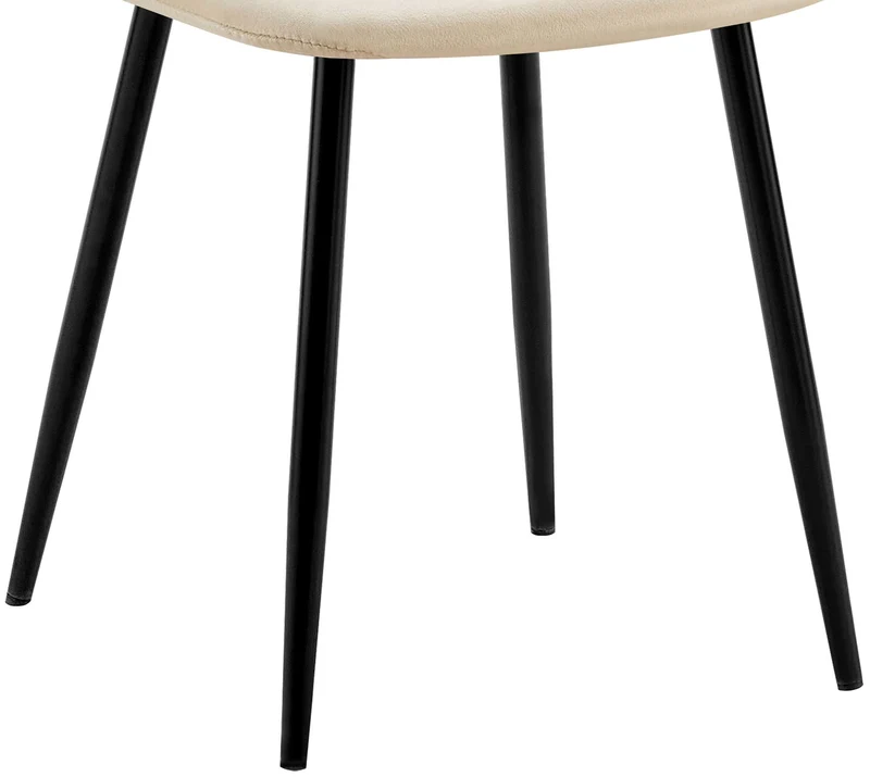 Set de 4 chaises de salle à manger coutures décoratives verticales assise en velours crème pieds en métal noir 10_0001751