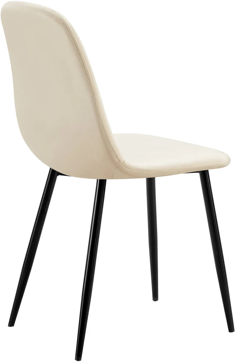 Set de 4 chaises de salle à manger coutures décoratives verticales assise en velours crème pieds en métal noir 10_0001751